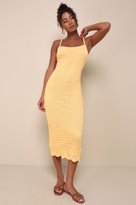 Ventura Vision Light Orange Crochet Lace-Up Midi Dress 3