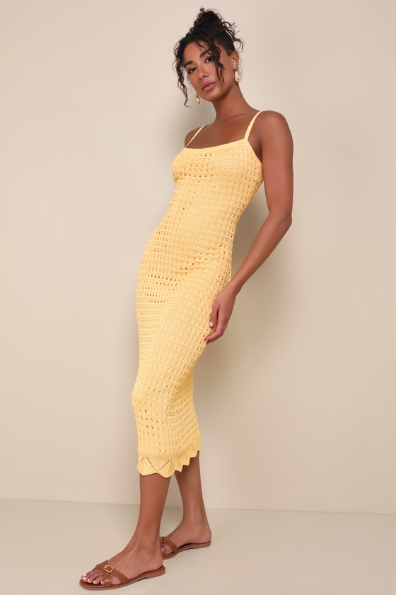 LULUS VENTURA VISION LIGHT ORANGE CROCHET LACE-UP MIDI DRESS 