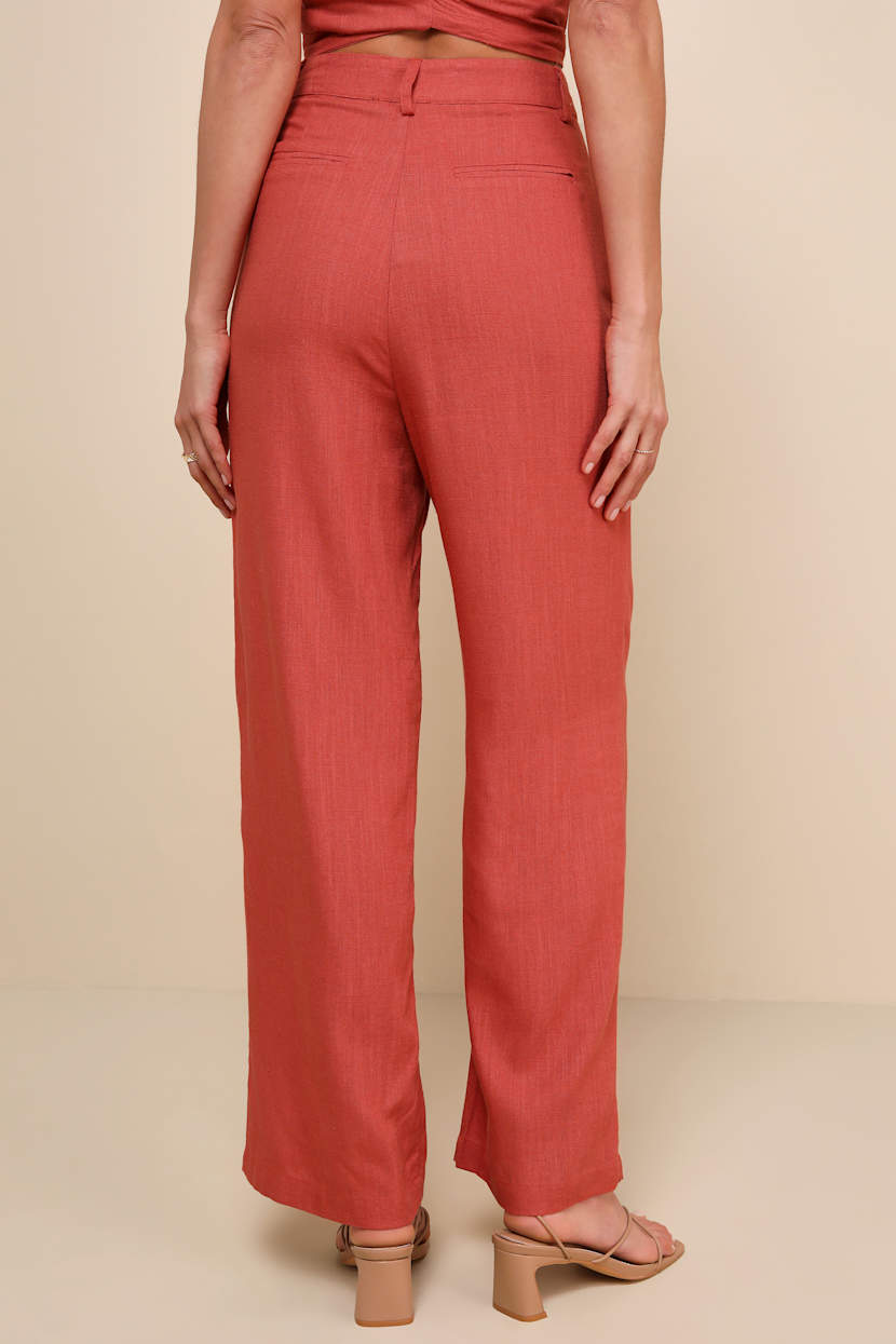 Relaxed Darling Rust Linen High-Waisted Trouser Pants