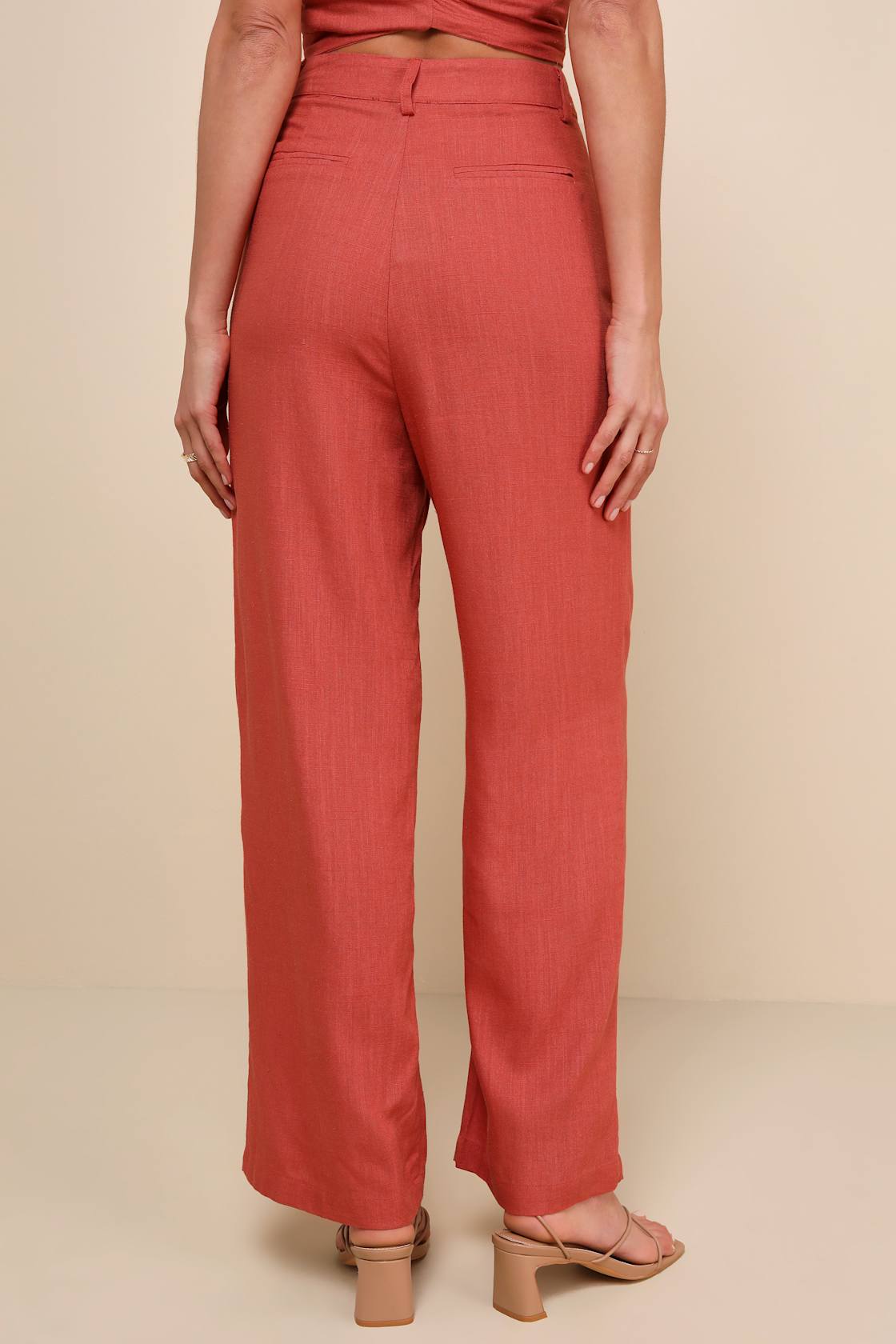 Relaxed Darling Rust Linen High-Waisted Trouser Pants