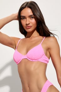 Luxe Paradise Bright Pink Smocked Underwire Bikini Top 1