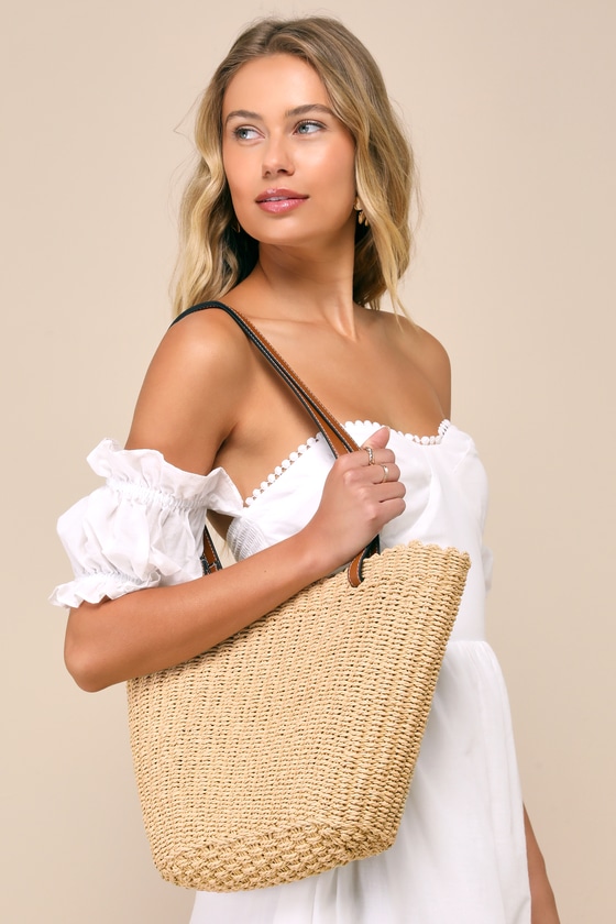 Summer Mode Beige Woven Shoulder Bag 6