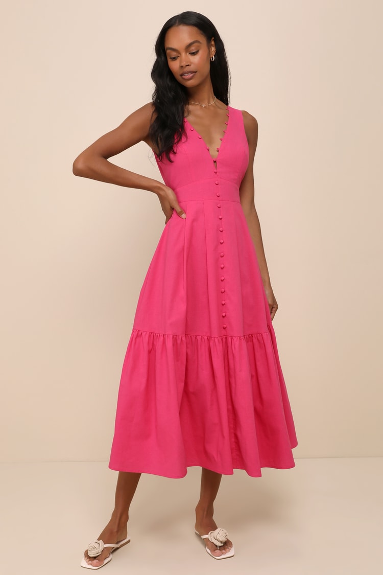 knee length dresses for ladies Linen Midi Summer Open Back Dress Anne – Old Linen Mill main image 1
