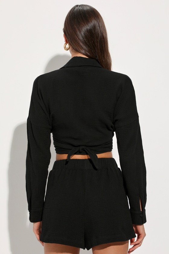 Effortless Summer Black Swim Cover-Up Shorts 3