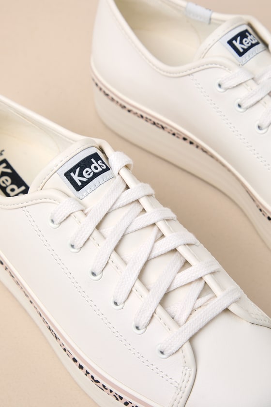 Shop Keds Triple Up White Leopard Stripe Leather Platform Sneakers