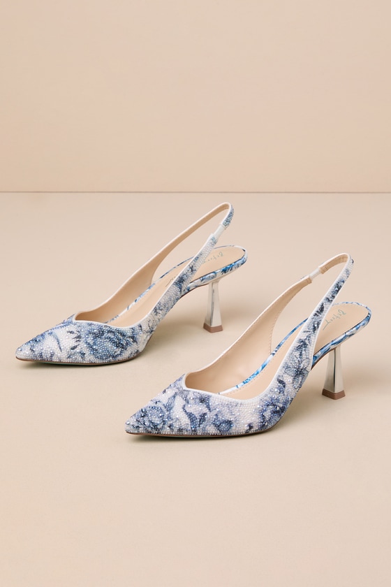 Shop Betsey Johnson Sb-clark Blue Floral Rhinestone Pointed-toe Slingback Pumps