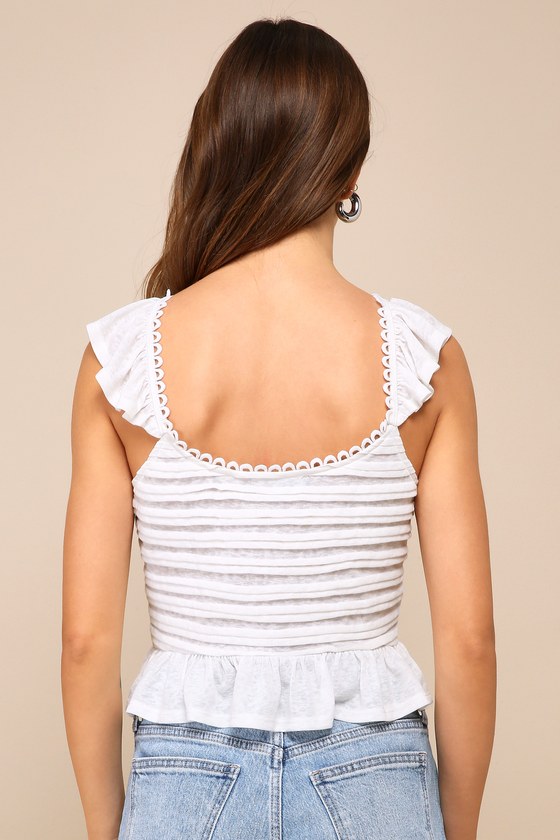 Ivory Burnout Top - Knit Peplum Top - Pintuck Bustier Top