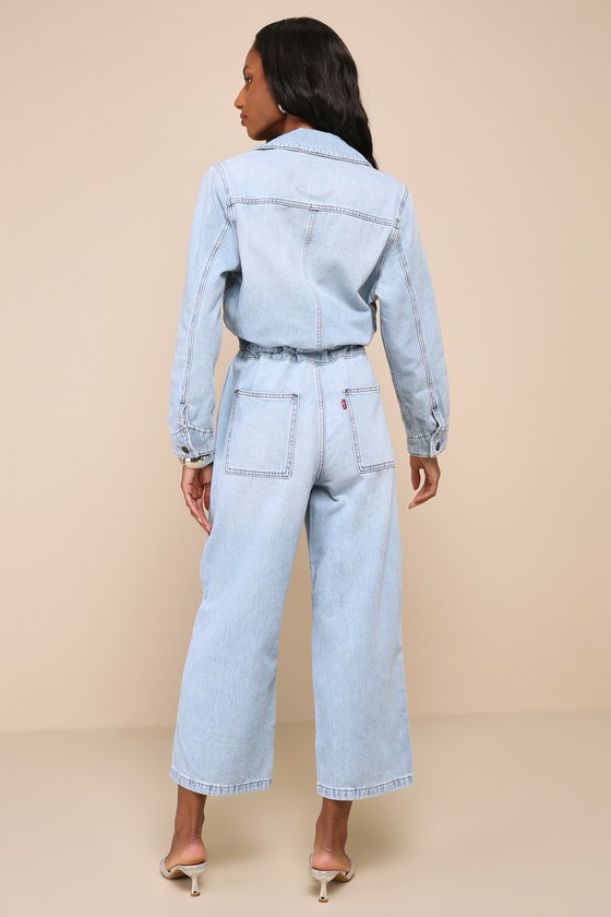 Iconic Light Wash Button-Front Straight Leg Denim Jumpsuit 1