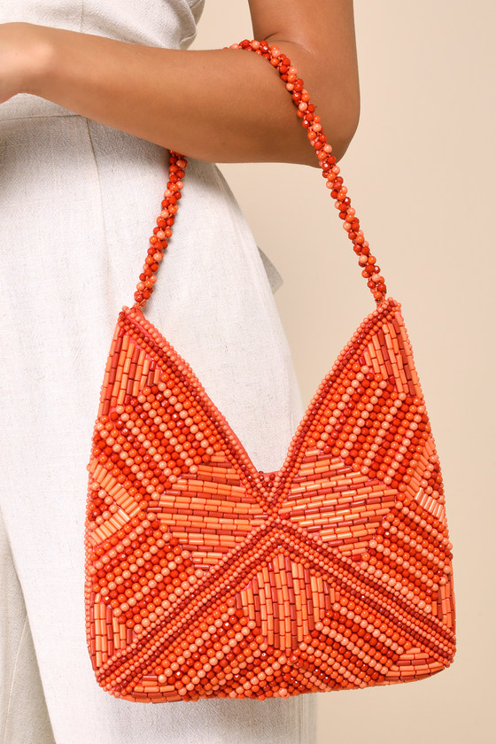 Shop Lulus Sunny Element Orange Beaded Shoulder Bag