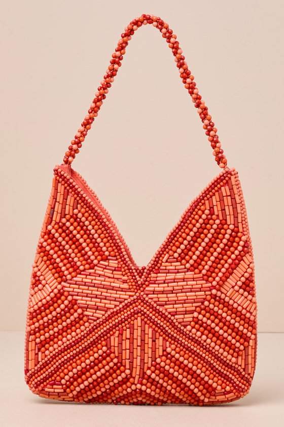 Lulus Sunny Element Orange Beaded Shoulder Bag In Orange