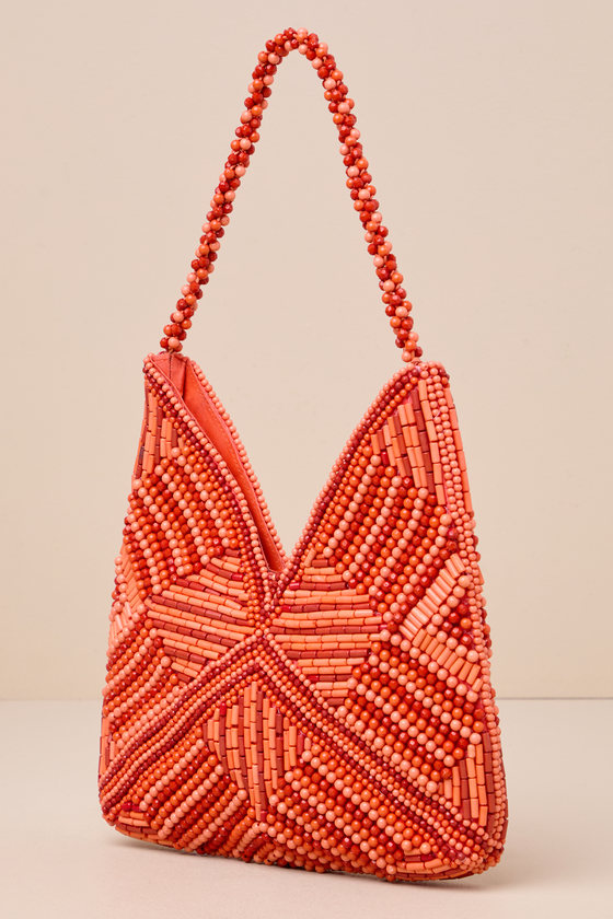Sunny Element Orange Beaded Shoulder Bag - thumbnail 5