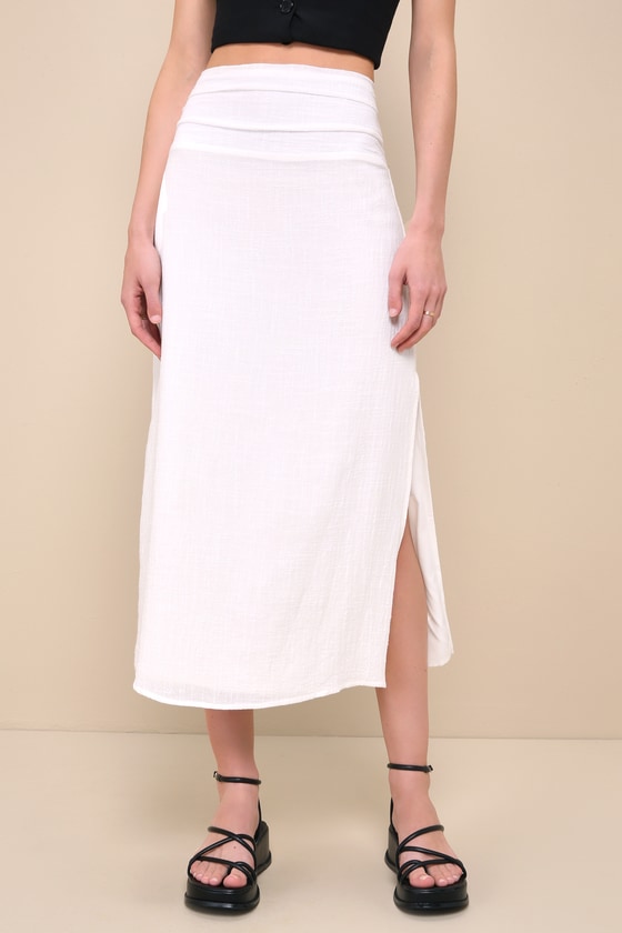 Shop Lulus Cheery Sweetness Ivory Textured High-rise Midi Skirt