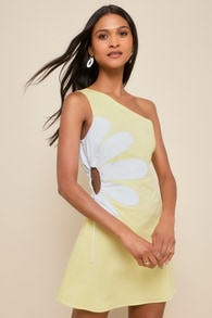 Sunny Design Yellow Cutout Flower One-Shoulder Mini Dress 2