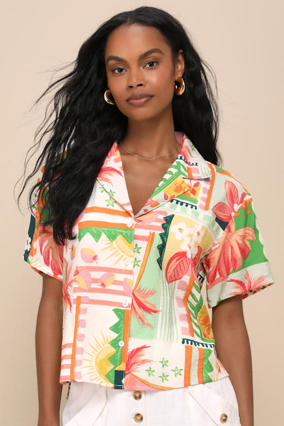 Floral Button Up Top w/Peplum Back main image 0