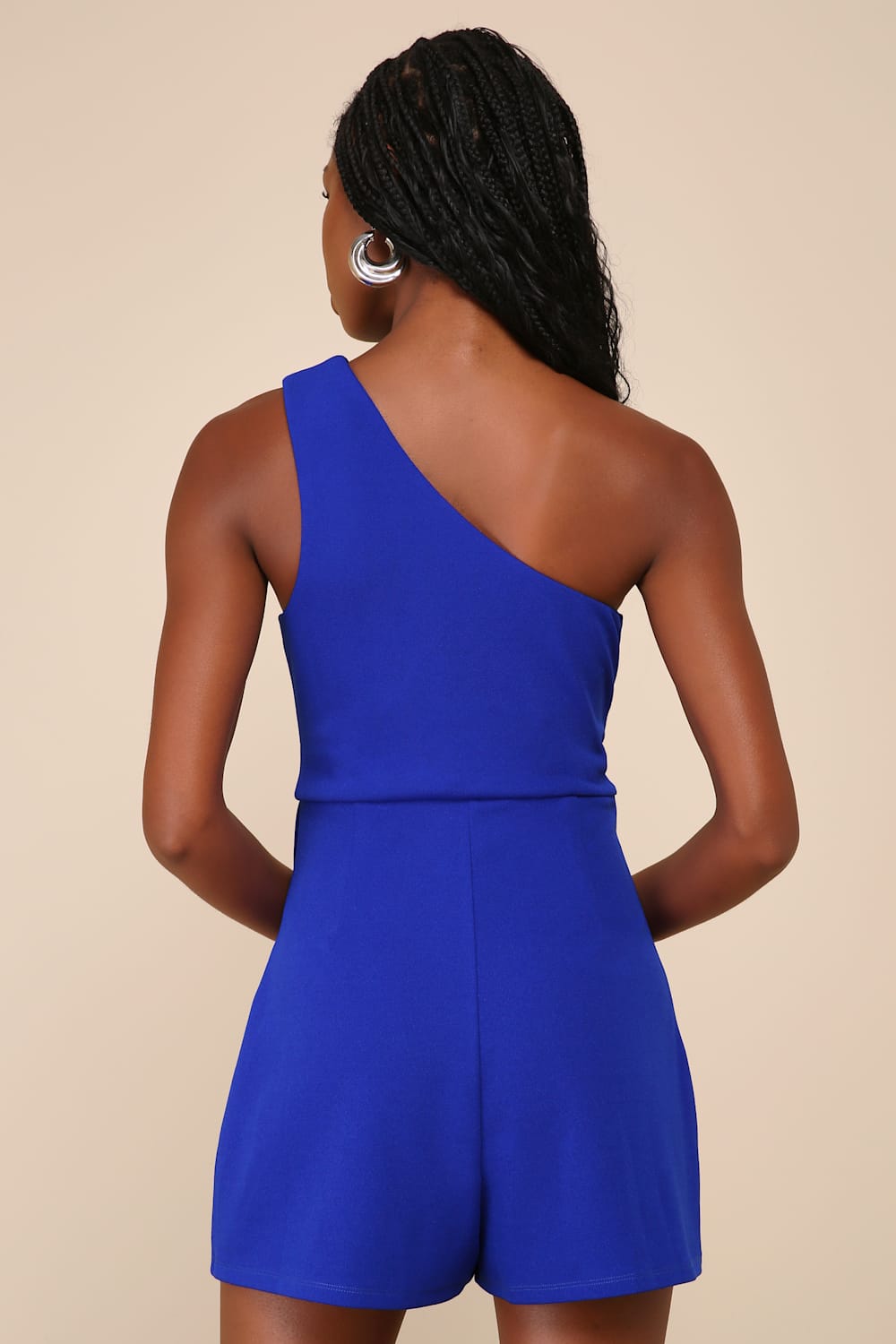 Enticing Cutie Royal Blue One-Shoulder Sleeveless Skort Romper