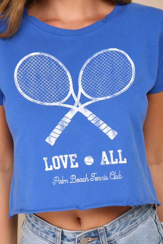 Shop Prince Peter Love All Palm Beach Tennis Club Royal Blue Cropped Graphic Tee
