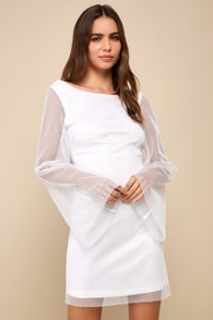 Special Glow White Fishnet Lurex Bell Sleeve Mini Dress 1
