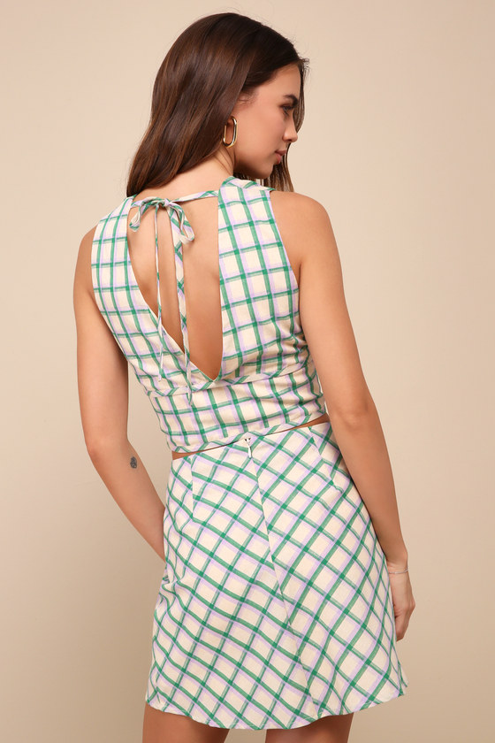 Lulus Definitely Adorable Cream Plaid High-waisted Mini Skirt In White