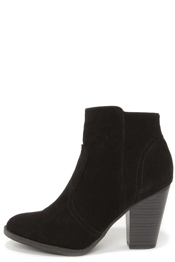 black short boots with heel