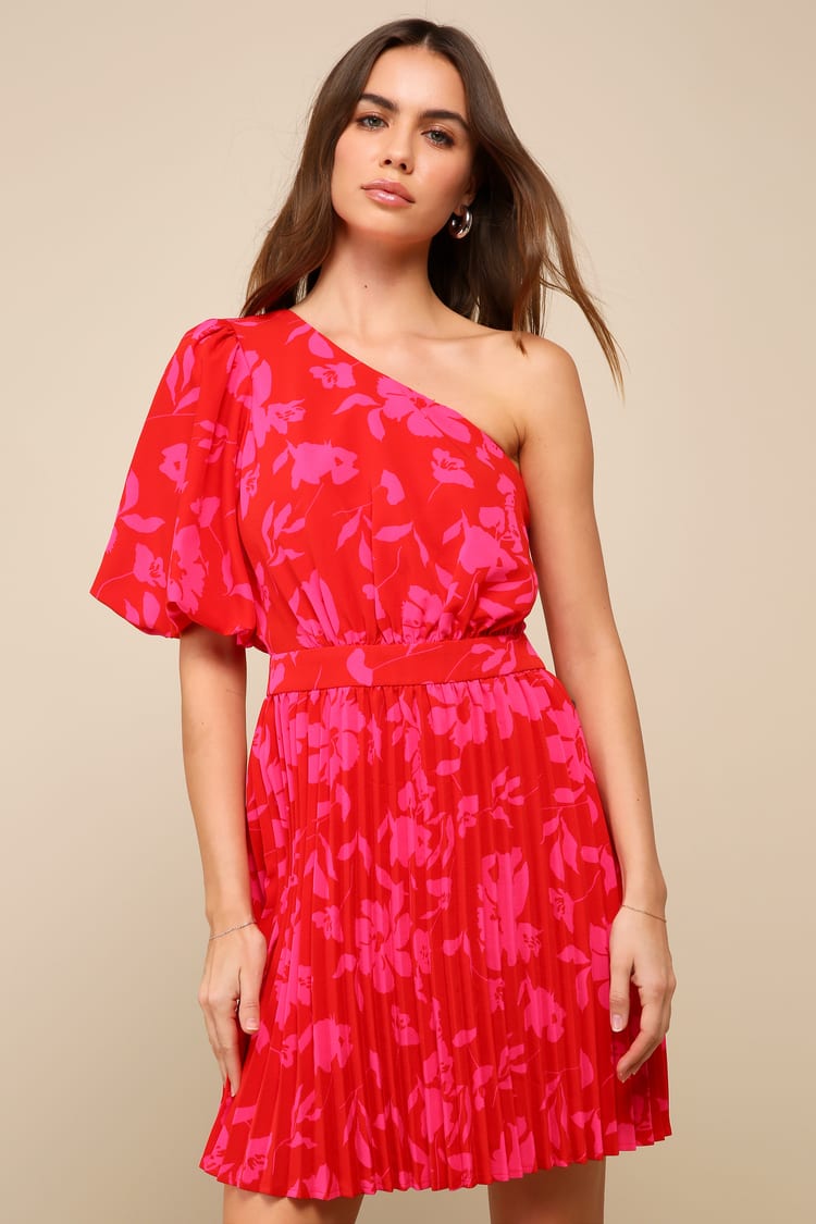 open lace back dress Shining Brighter Orange Multi Floral Print One Shoulder Maxi Dress main image 1