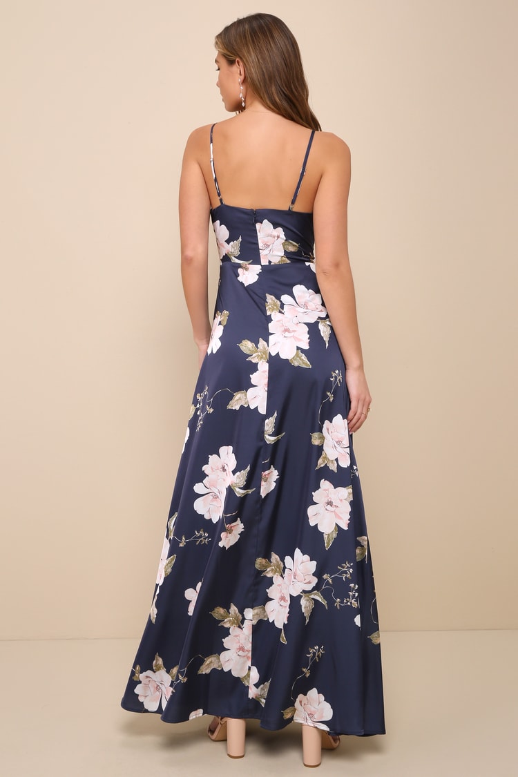 blue floral a line dress Lady Black Tie - Molly Maxi Dress - Blue Floral Tiered Dress With Bow