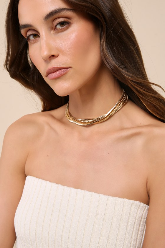 Lulus Striking Charm Gold Chunky Layered Chain Necklace