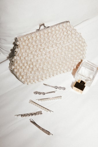 Brilliant Energy White and Silver Pearl Beaded Clutch 2