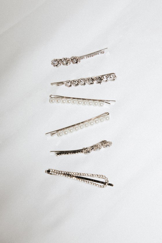 Silver Rhinestone Hair Clip Set - Pearl 6-Pc Hair Pin Set - Clips - Lulus