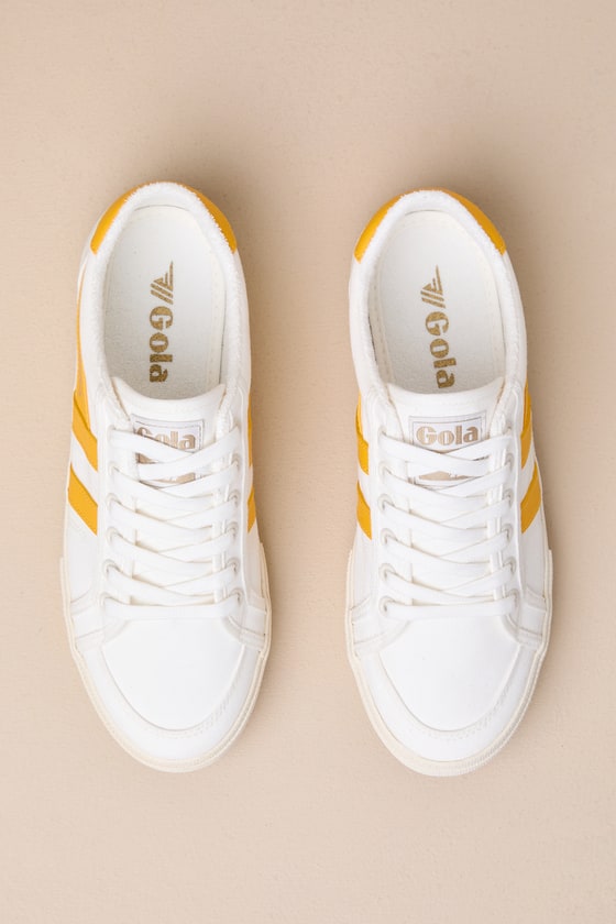 Shop Gola Stratus Off White And Sun Yellow Lace-up Sneakers