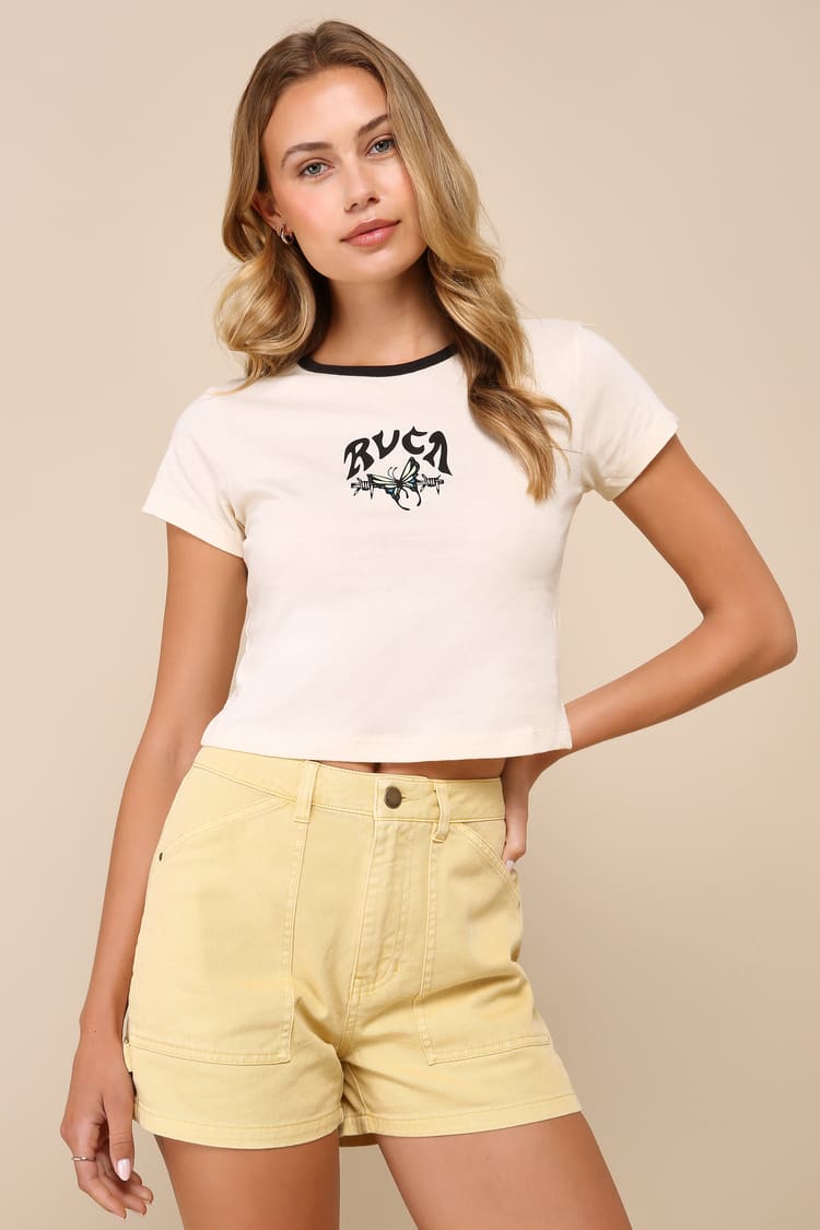 Leia Billabong Womens Denim Shorts Leia Light Yellow High-Waisted
