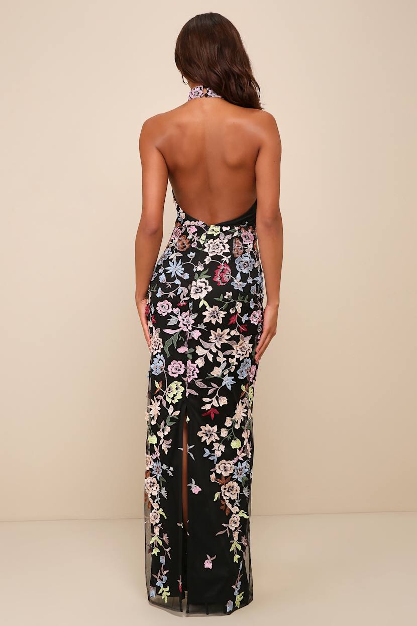soiree blossom black floral embroidered mermaid maxi dress Embroidered Flowers Black Mermaid Evening Dress with One-shoulder –  loveangeldress main image 1