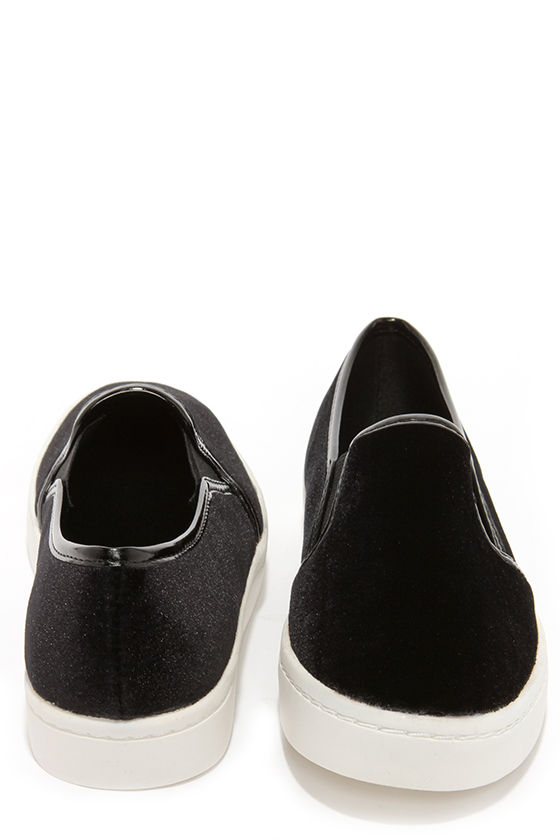Cute Black Sneakers - Velvet Shoes - Slip-On Sneakers - $43.00