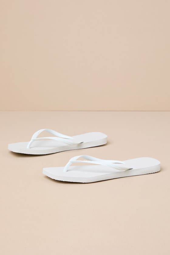Havaianas Slim Square - White Flip Flops - Square Toe Flip Flops - Lulus