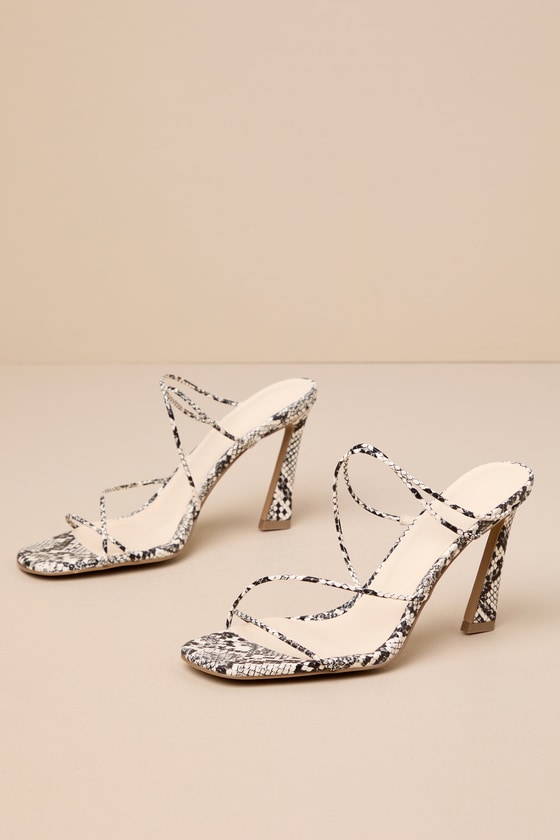 Shop Billini Irvina Cream Snake Print Strappy High Heel Slide Sandals In White