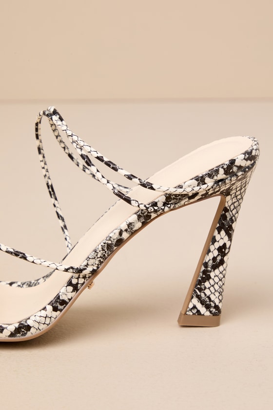 Shop Billini Irvina Cream Snake Print Strappy High Heel Slide Sandals In White