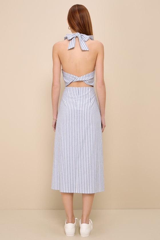 Women White & Blue Striped Printed Two-Piece Dress main image 0