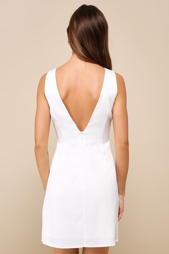 Lulus Elevated Appearance Ivory Satin Open Back Mini Dress In Ivory