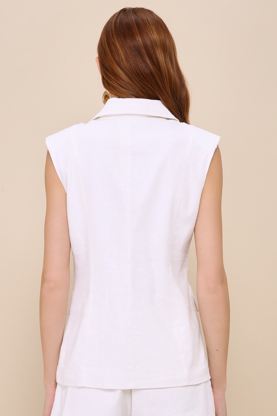 Lulus Certainly Posh Ivory Linen Sleeveless Blazer In Ivory
