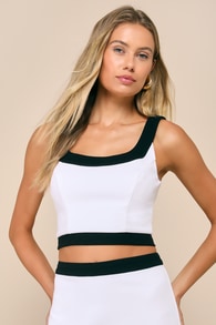 Totally Sensational White Color Block Sleeveless Crop Top 2