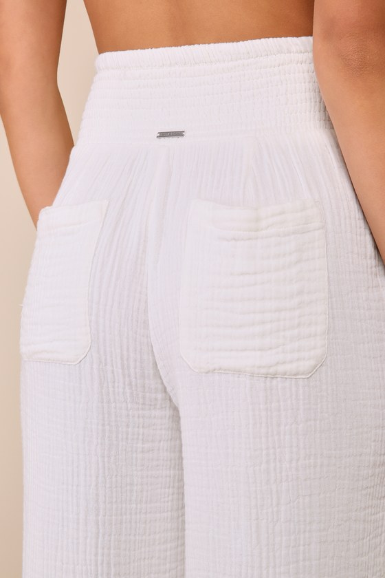 Shop Billabong New Waves White Cotton Smocked Wide-leg Pants