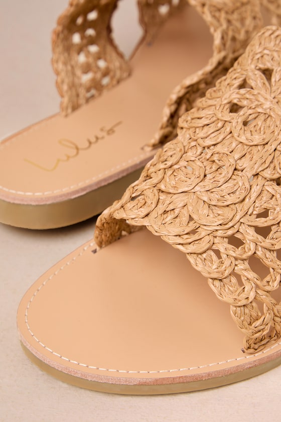 Shop Lulus Karissa Tan Straw Woven Slide Sandals