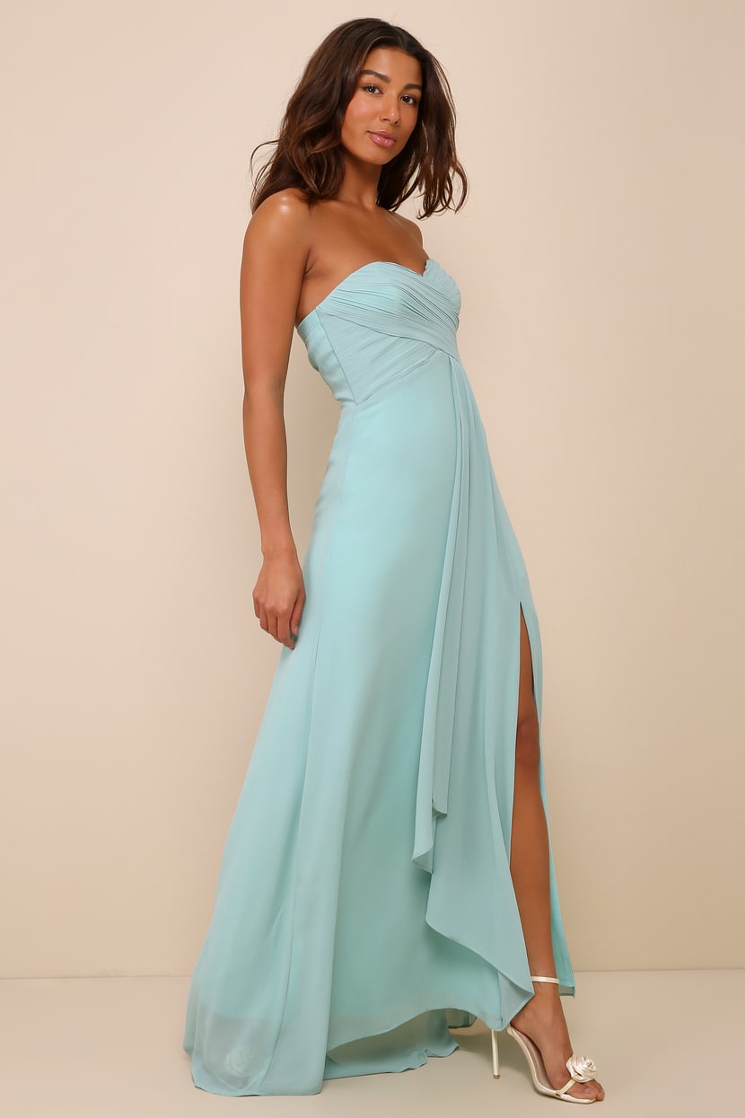 Splendid Aura Sage Green Chiffon Pleated Strapless Maxi Dress