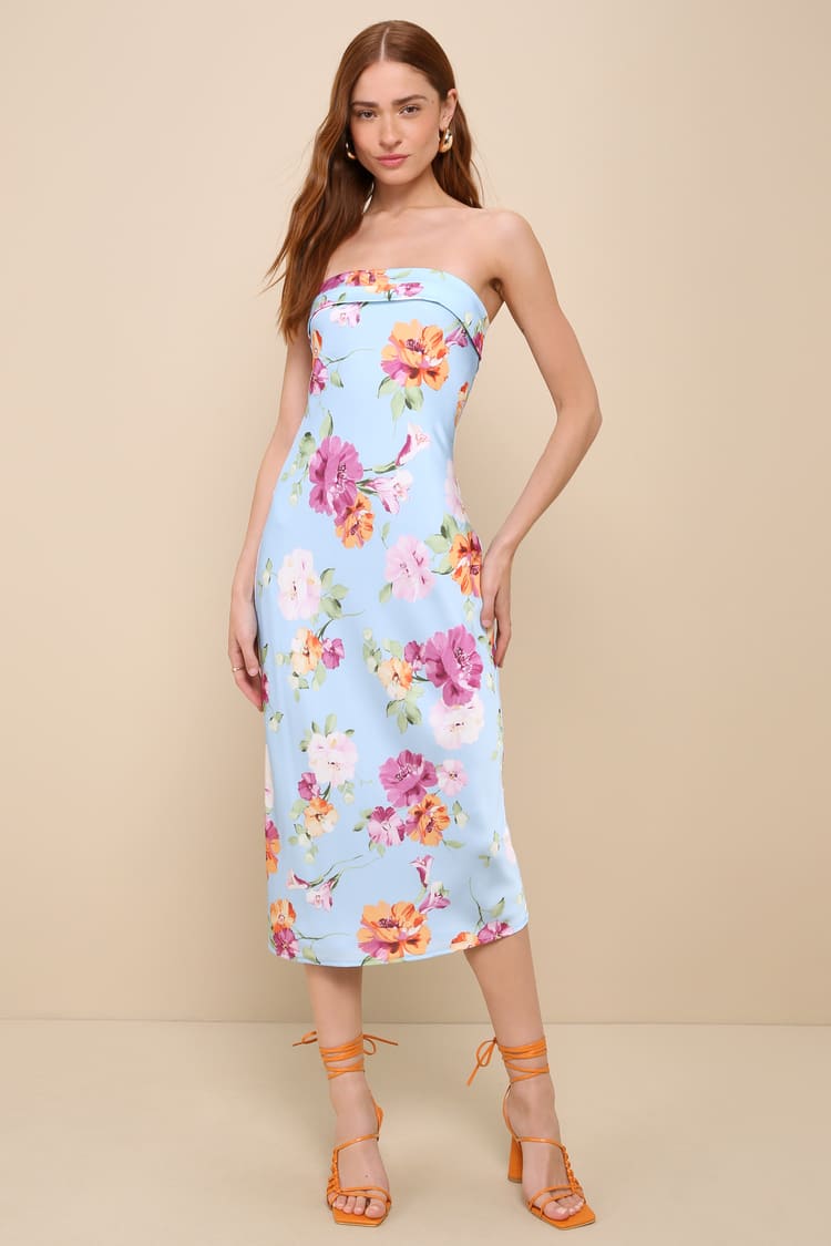 knee length dresses for ladies Strapless Wildflower Midi Dress