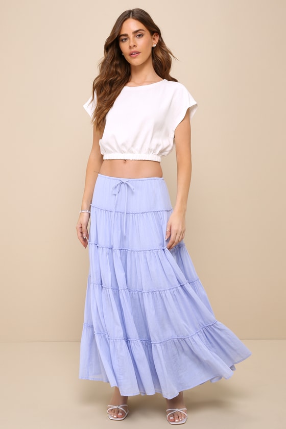 Relaxed Charm Periwinkle Gauzy Tiered Drawstring Maxi Skirt 1