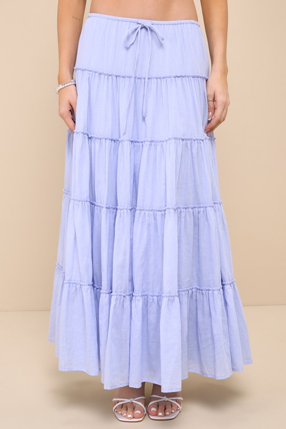 Relaxed Charm Periwinkle Gauzy Tiered Drawstring Maxi Skirt 2