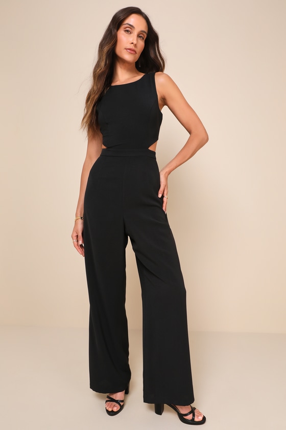 Shop Lulus Moments To Remember Black Sleeveless Wide-leg Cutout Jumpsuit
