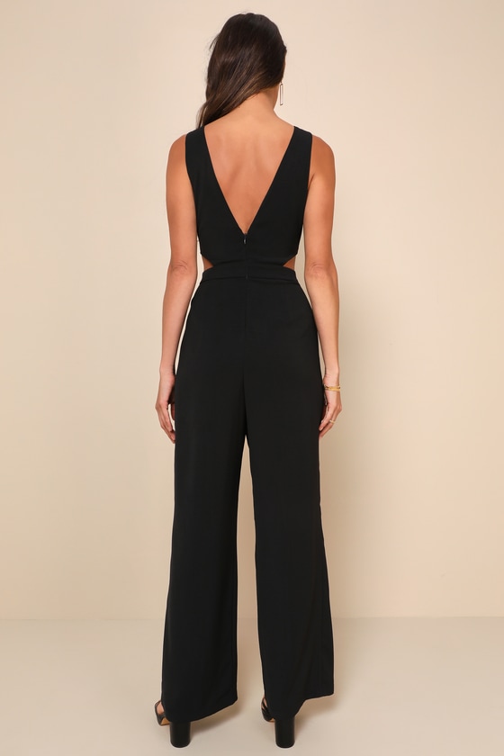 Lulus Moments To Remember Black Sleeveless Wide-leg Cutout Jumpsuit In Black