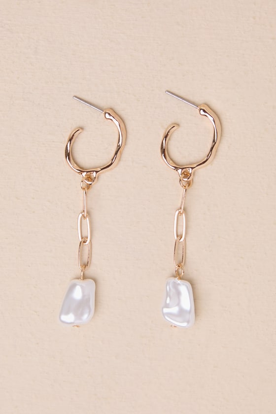Shop Lulus Positively Elegant Gold Huggie Hoop Drop Earrings