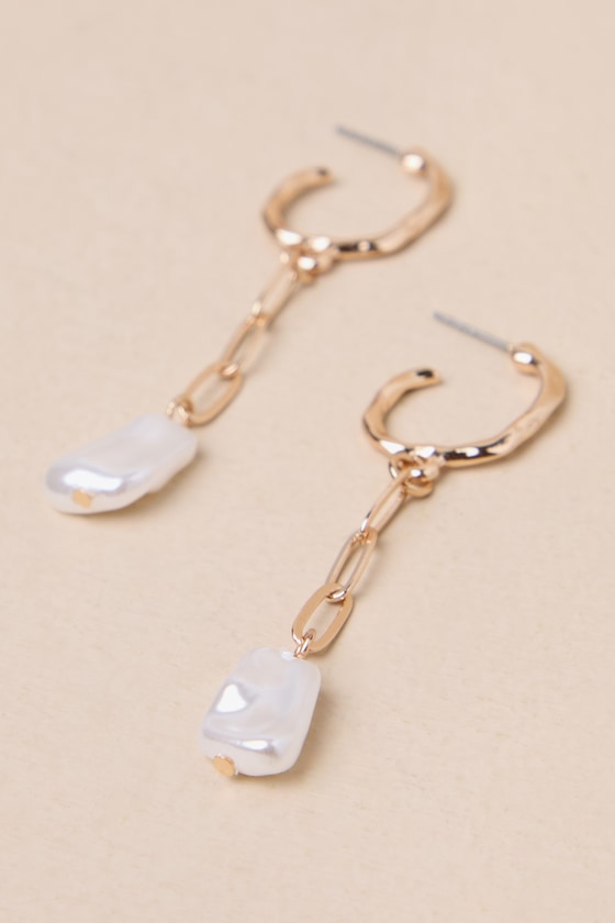 Shop Lulus Positively Elegant Gold Huggie Hoop Drop Earrings