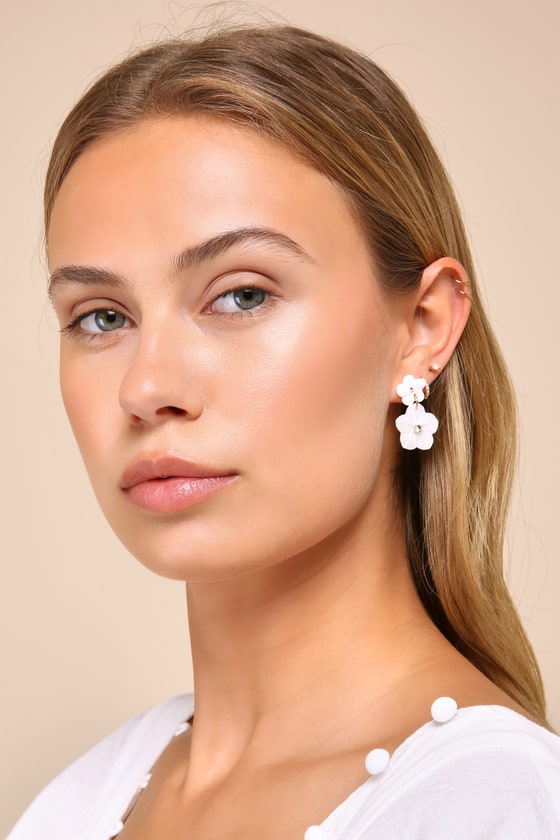 Shop Lulus Flourishing Glow White Acetate Flower Earrings